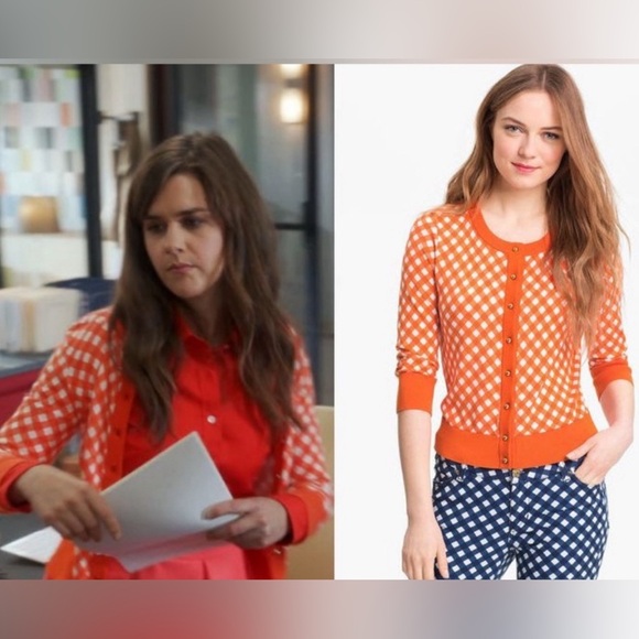 Kate Spade Orange White Gingham Check Kati Cardigan Button Front Sweater - Picture 4 of 5
